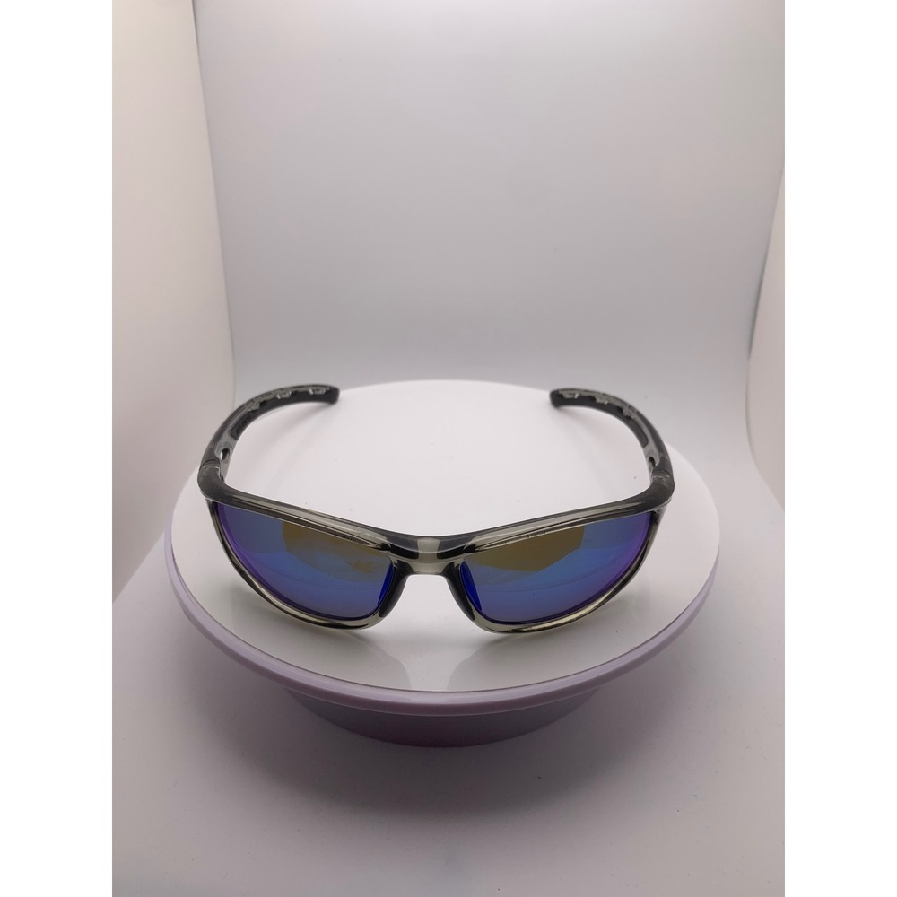 Sport Wrap Sunglasses Translucent Grey Frame Blue Mirror Lens RB833 Unisex